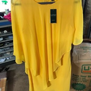 Lauren Ralph Lauren NWT yellow  marigold Gaelin Day dress, shift w/ cape 16